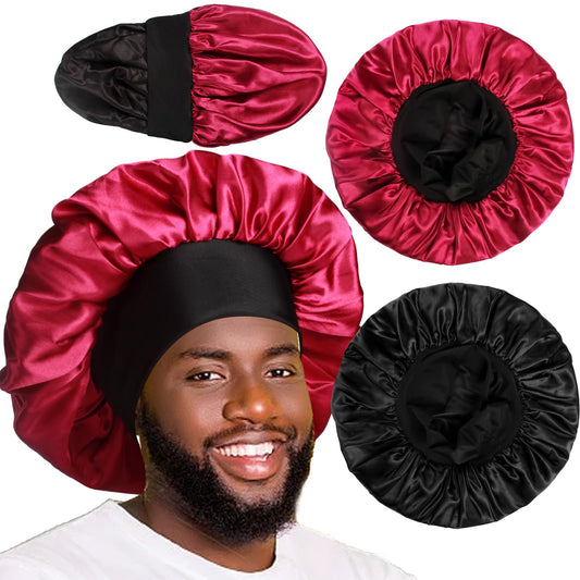 2pcs Bonnets for Men Double Layer Hair Bonnet Satin Bonnet for Women Curly Hair Braids E